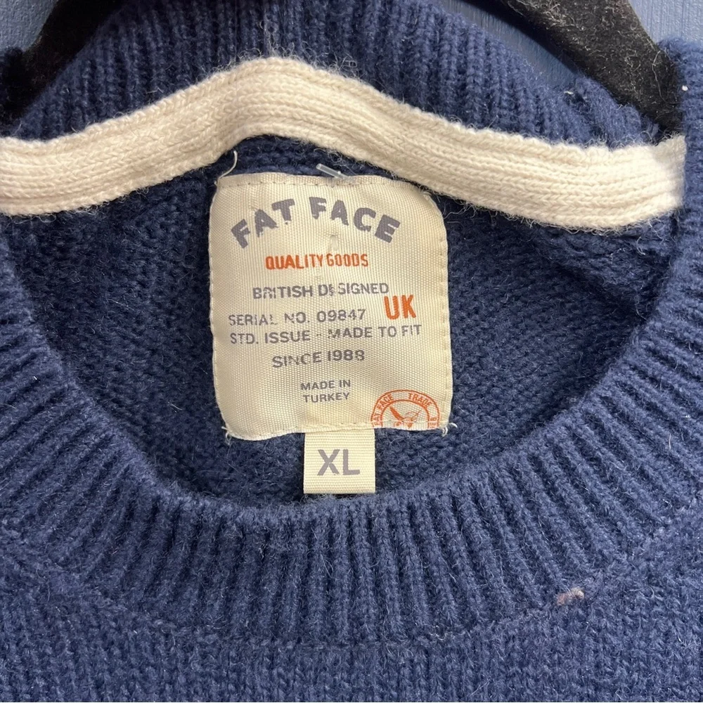 FAT FACE NAVY FAIR ISLE CREW NECK JUMPER - SIZE: X LARGE